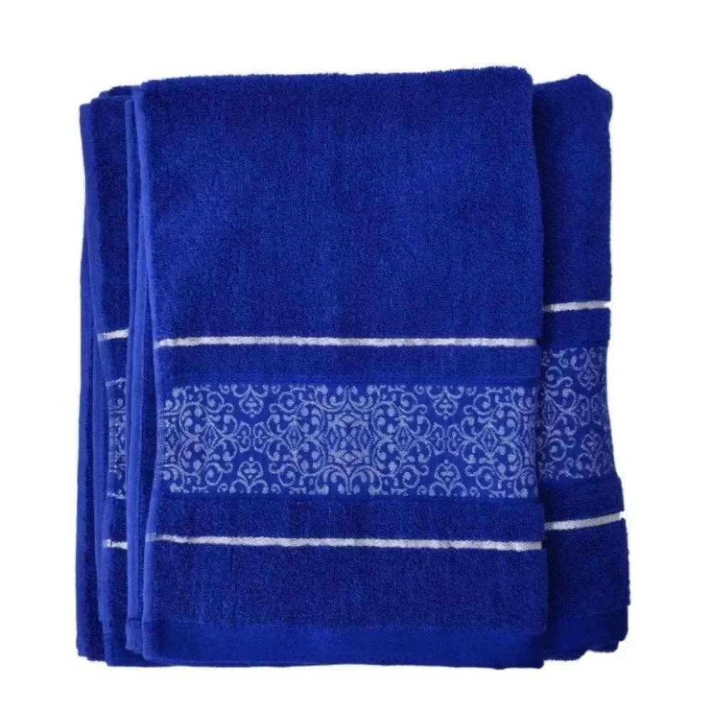 Towel Set Set of 2 Rayon and Cotton Blue